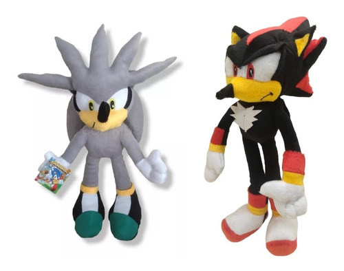 2 Bonecos Pelúcia Turma Do Sonic Shadow + Silver Personagens